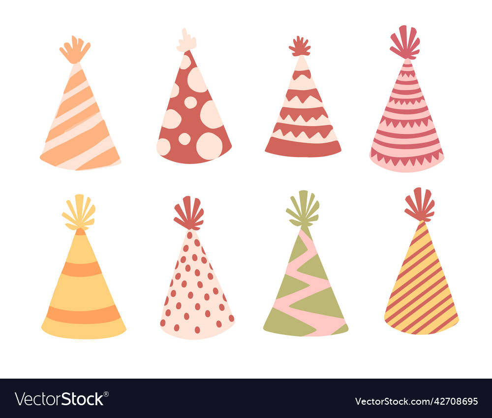 Party hat set with different texture pattern Vector Image Party hat set with different texture pattern