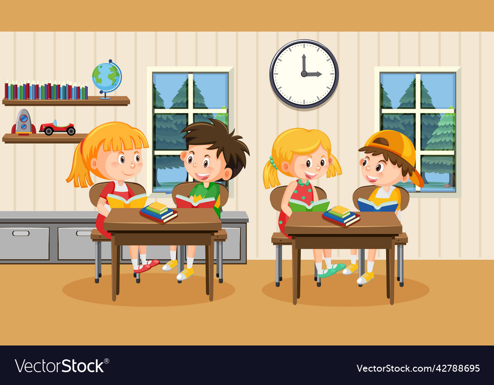 Room scene with children doing homework Royalty Free Vector