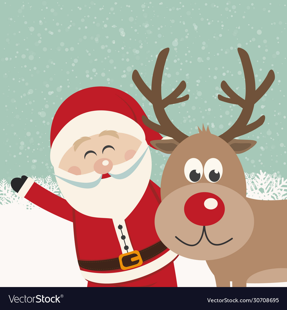 Santa claus and reindeer snowy background Vector Image