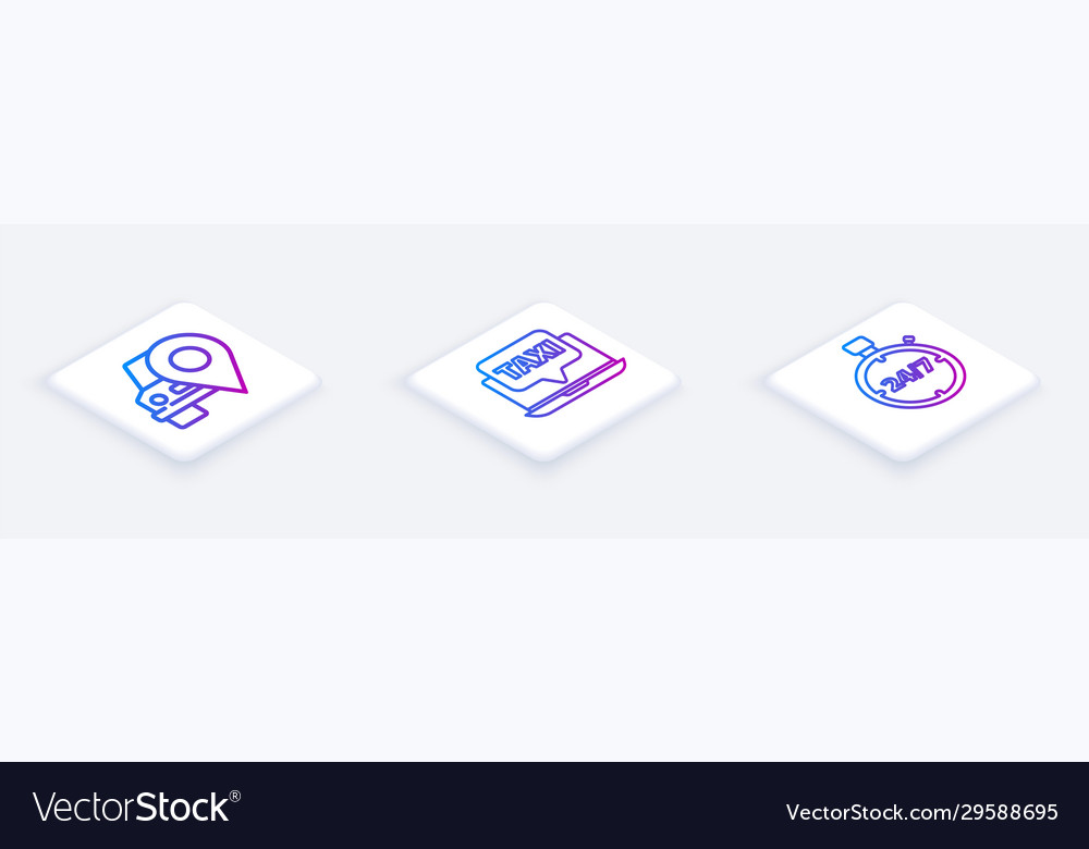 Set isometric line map pointer with taxi laptop Vector Image Set isometric line map pointer with taxi laptop