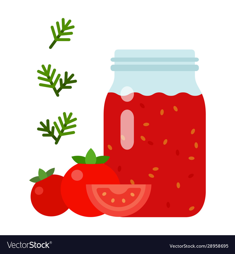 Tomato sauce in a glass jar flat isolated