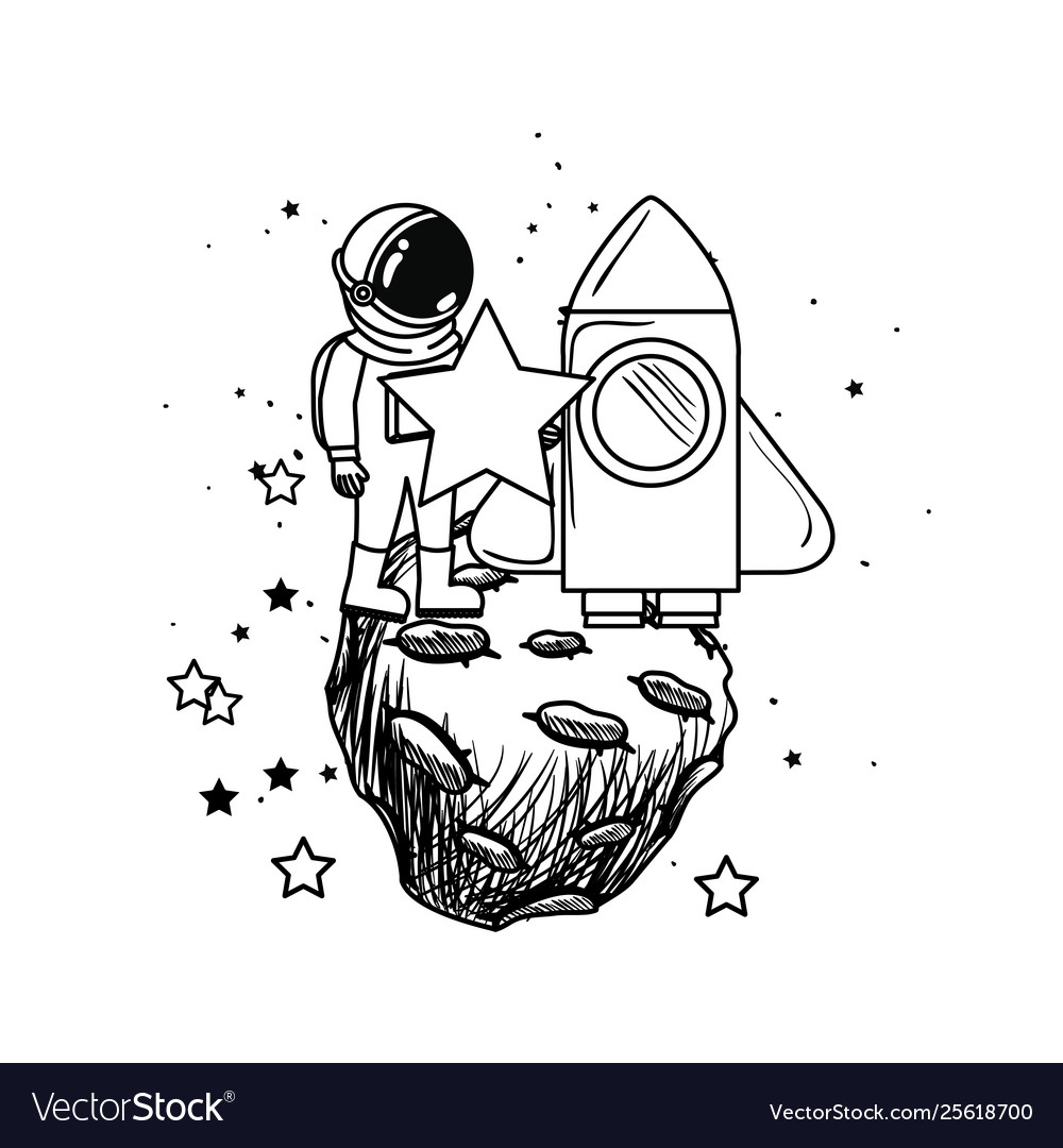 Astronaut with spacesuit and rocket in white vector image Astronaut with spacesuit and rocket in white
