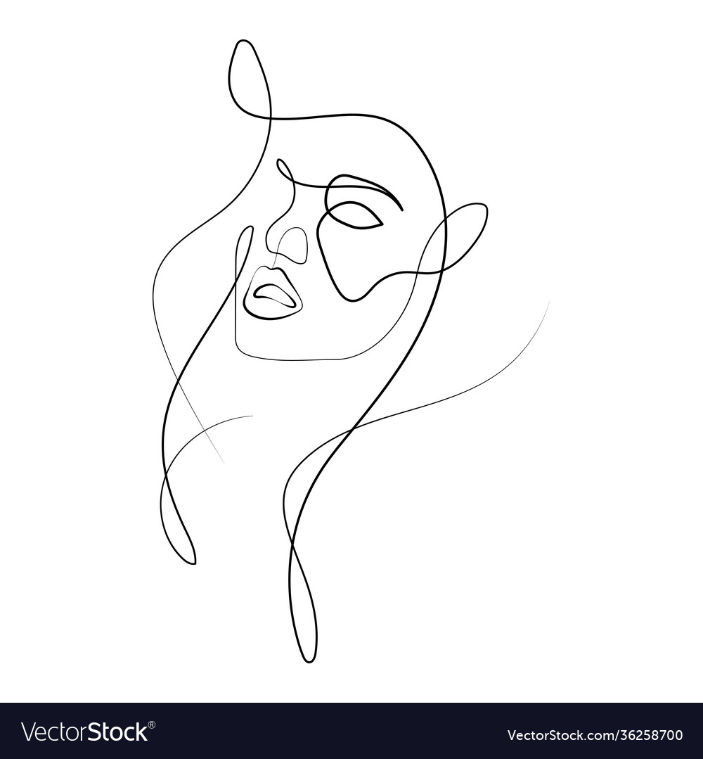 Beautiful female face line art drawing