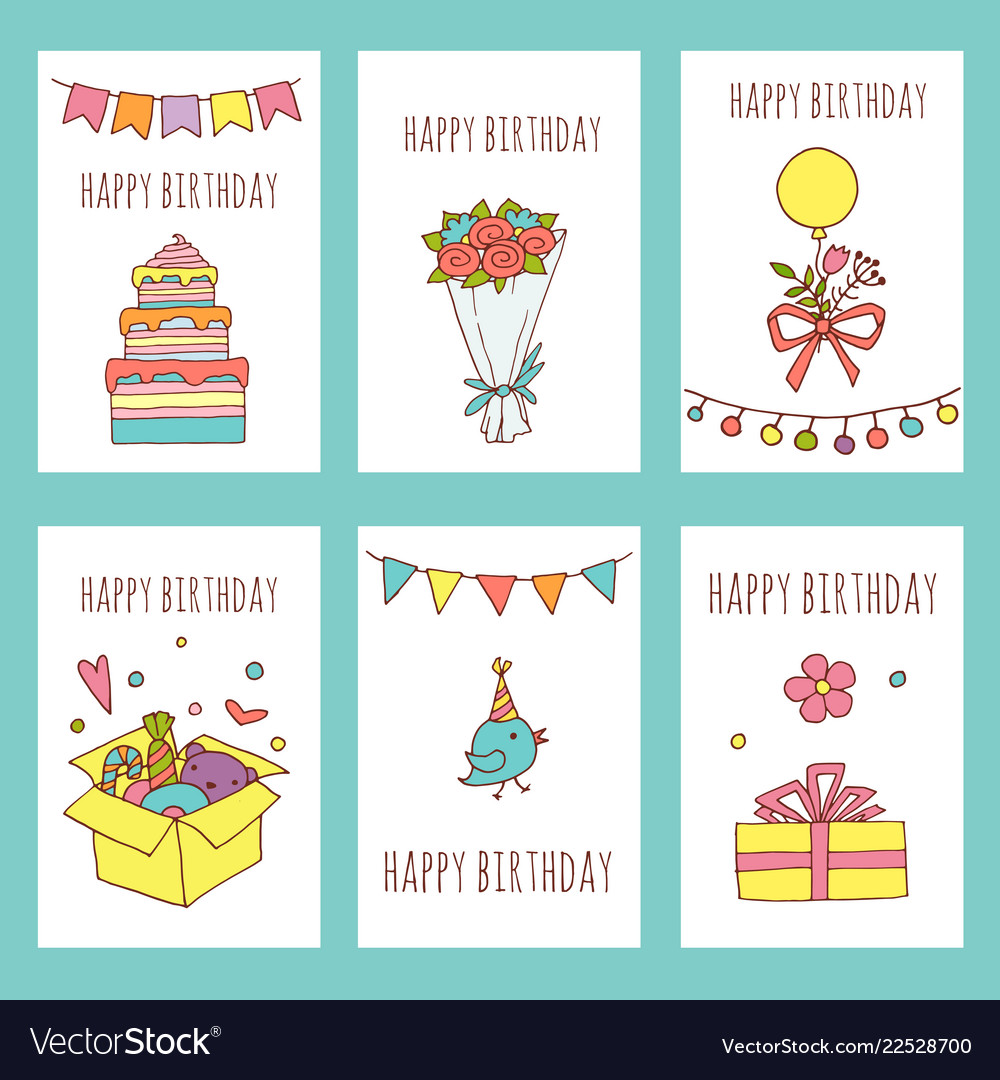 Creative Happy Birthday Cards Collection Hand Vector Image