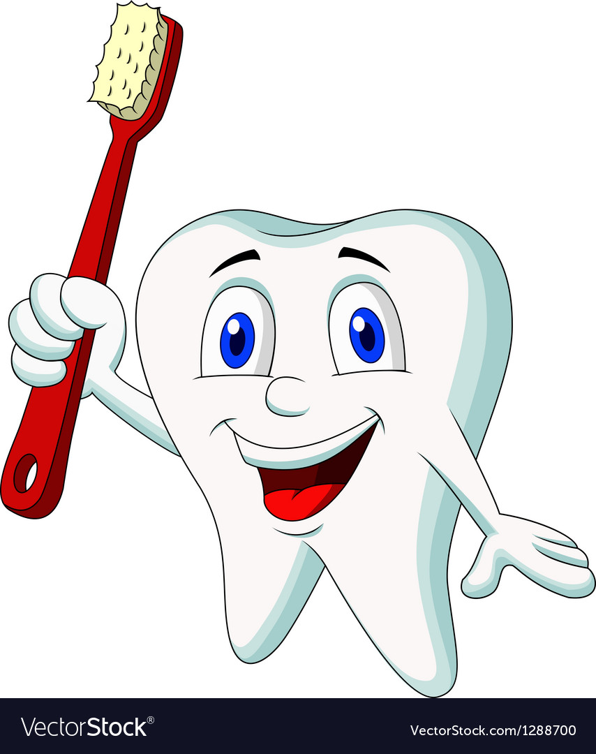 Cute tooth cartoon holding tooth brush Royalty Free Vector