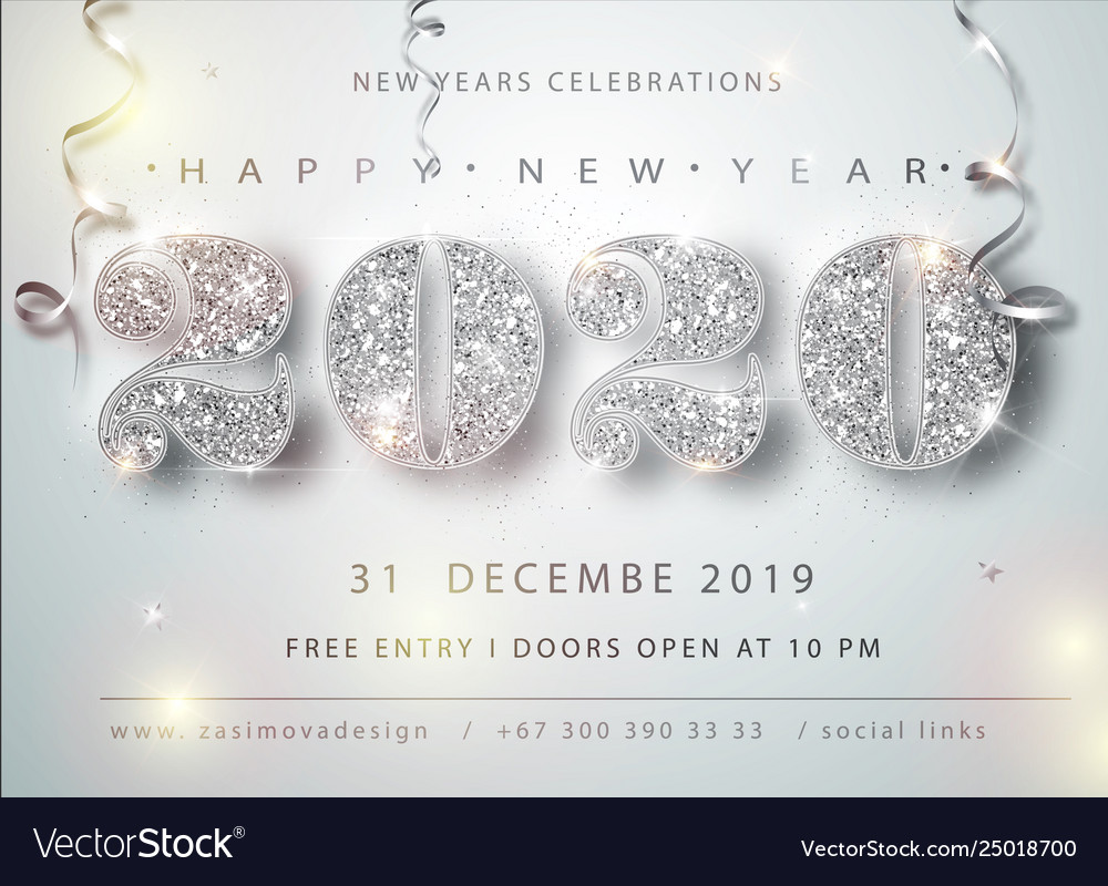 Happy new year 2020 greeting card with silver vector image Happy new year 2020 greeting card with silver