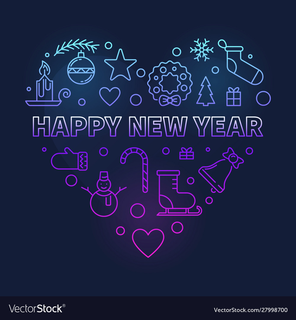 Happy new year heart colored modern