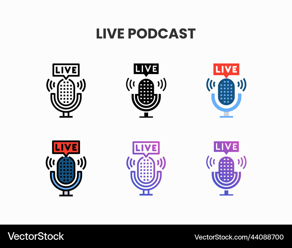 Live podcast icon set with different styles Vector Image
