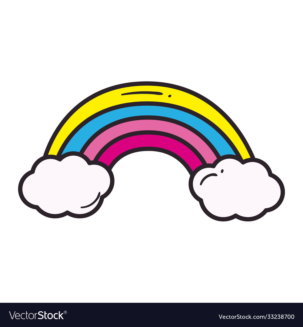 Rainbow with clouds line and fill style icon
