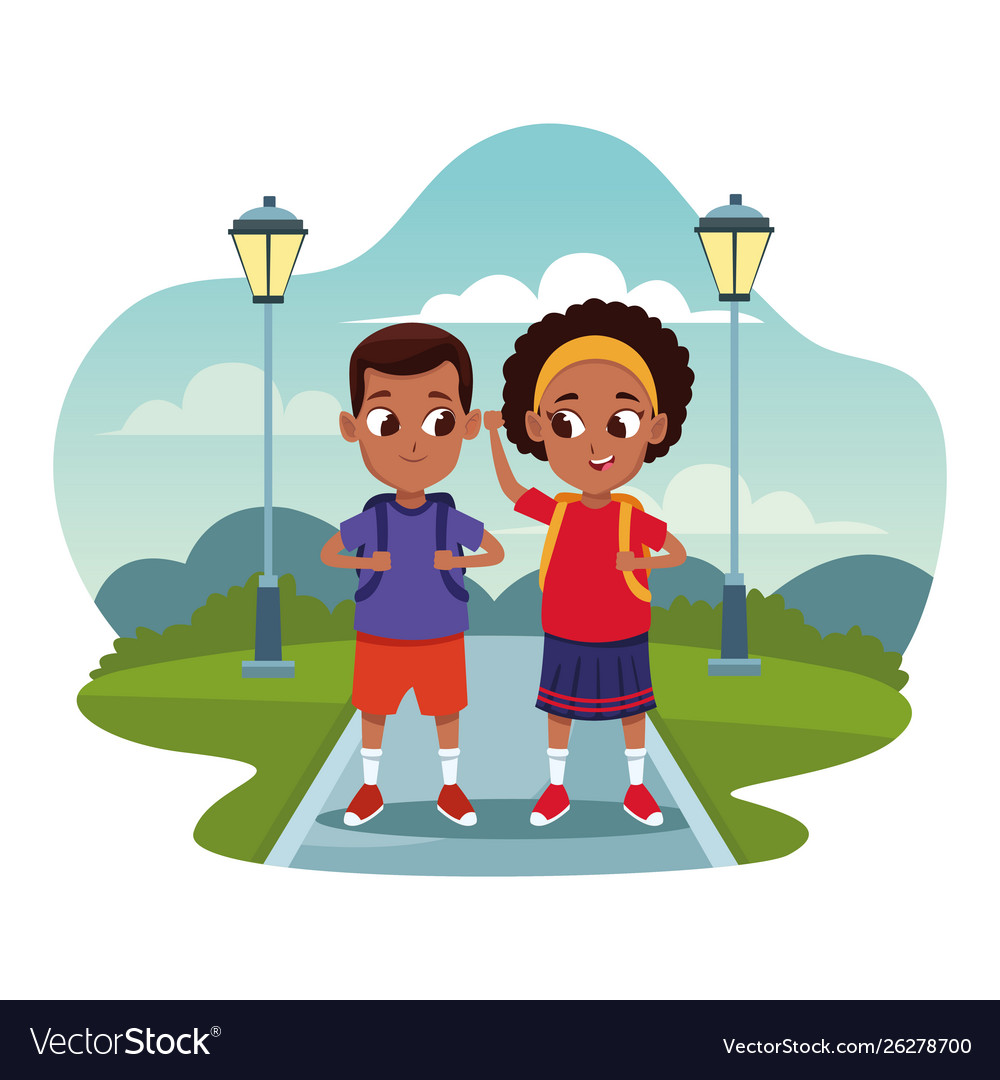 School kids with backpack cartoons Royalty Free Vector Image