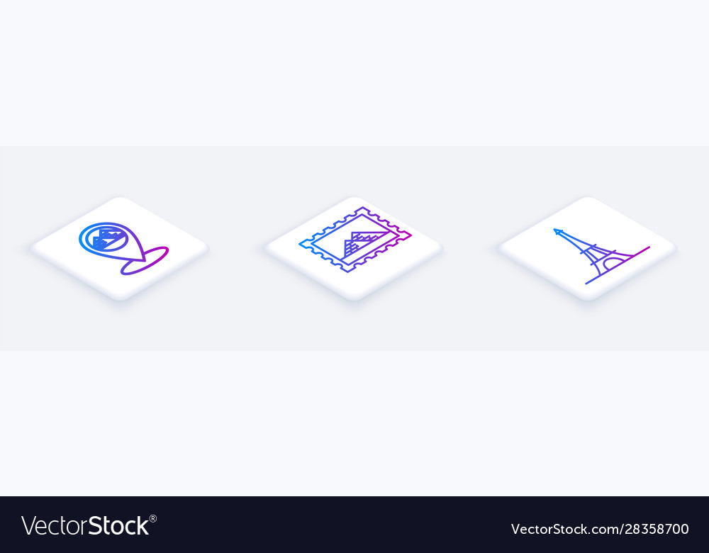 Set isometric line map pointer with egypt vector image Set isometric line map pointer with egypt