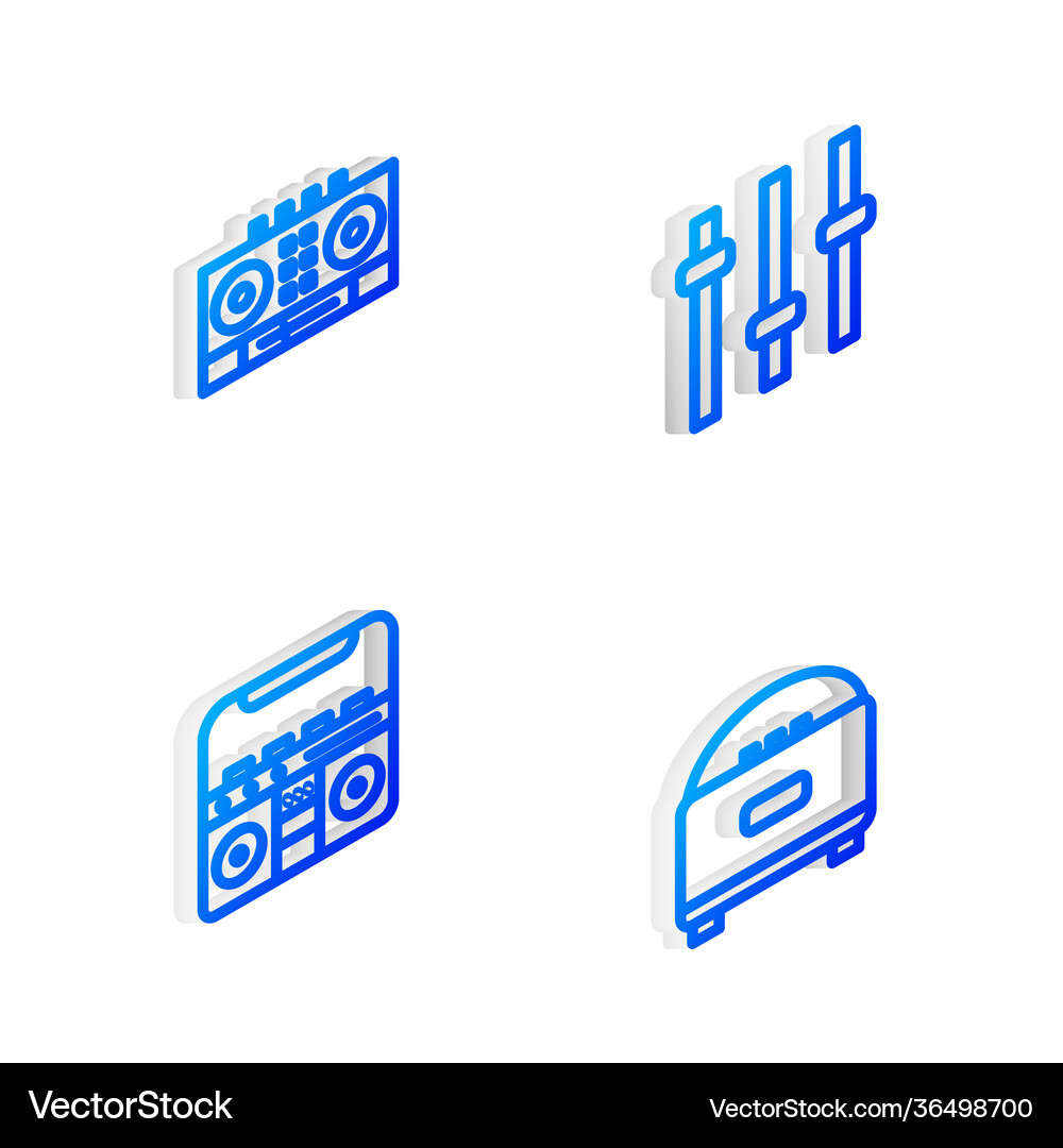 Set isometric line music equalizer dj remote Vector Image