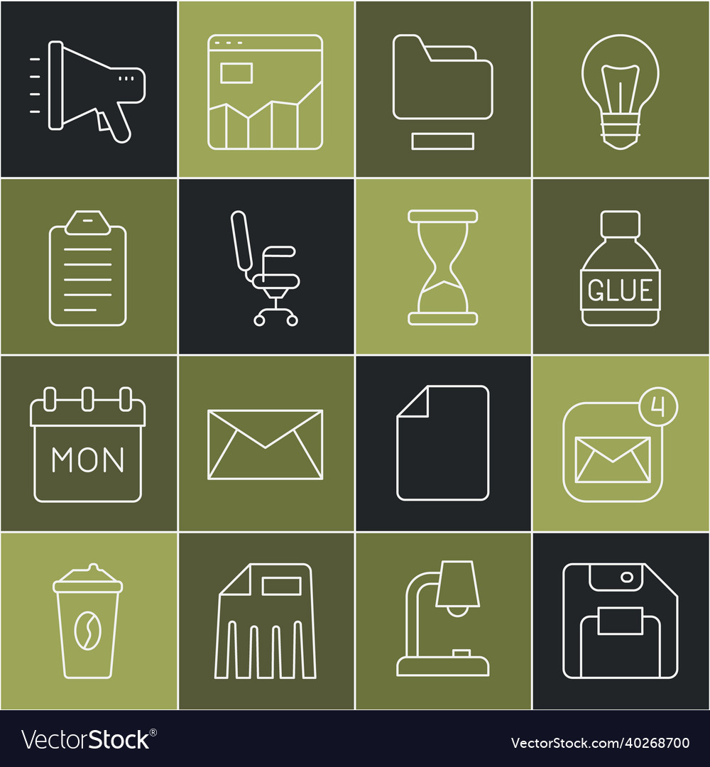 Set line floppy disk envelope glue document vector image Set line floppy disk envelope glue document