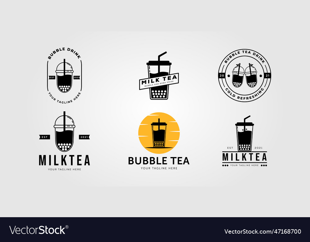 Set of milk tea or thai logo bundle