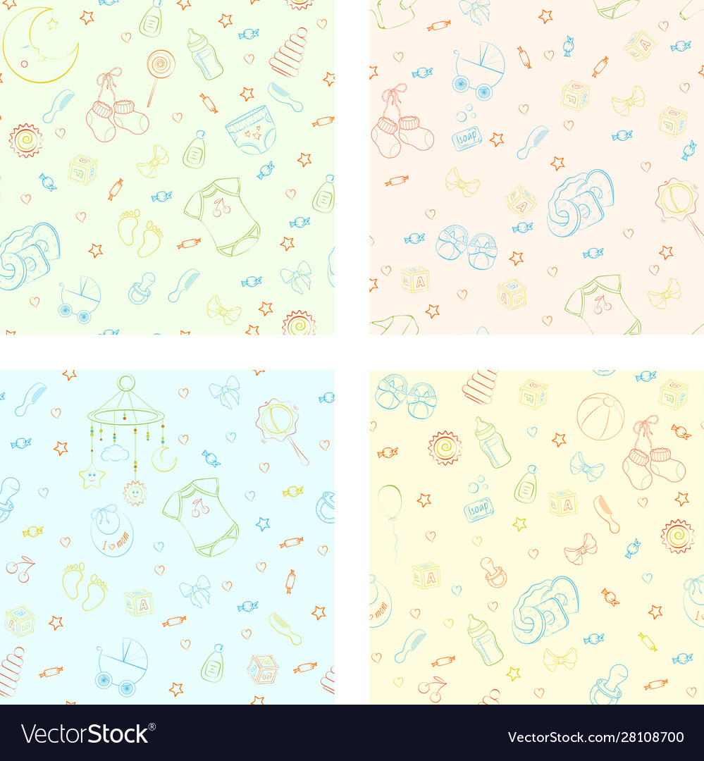 Set seamless pattern with baby care items