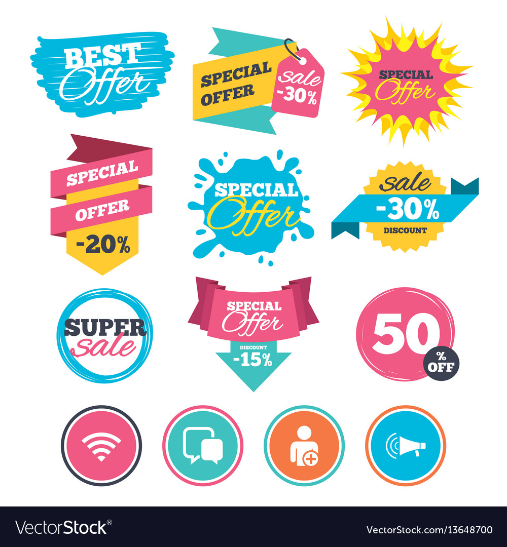 Wifi and chat bubbles add user megaphone vector image Wifi and chat bubbles add user megaphone