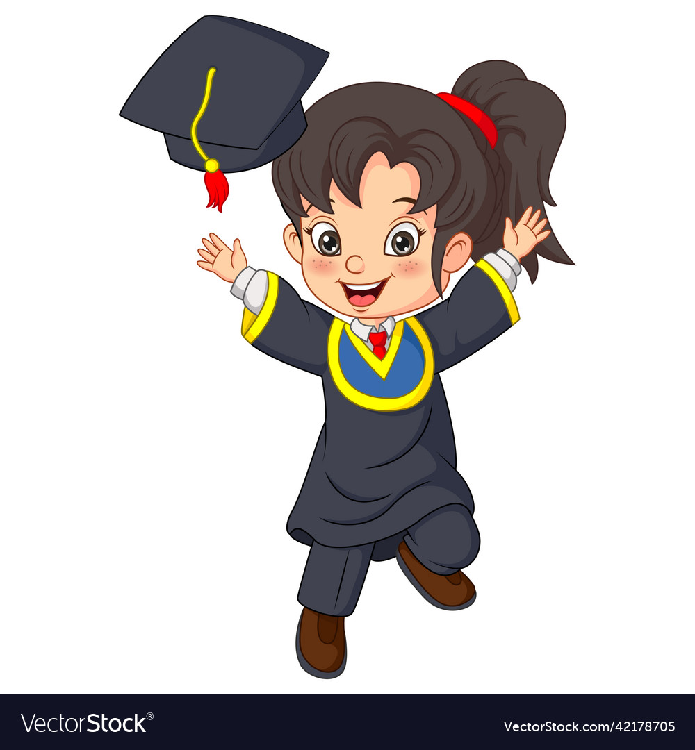 Cartoon little girl in graduation costume Vector Image