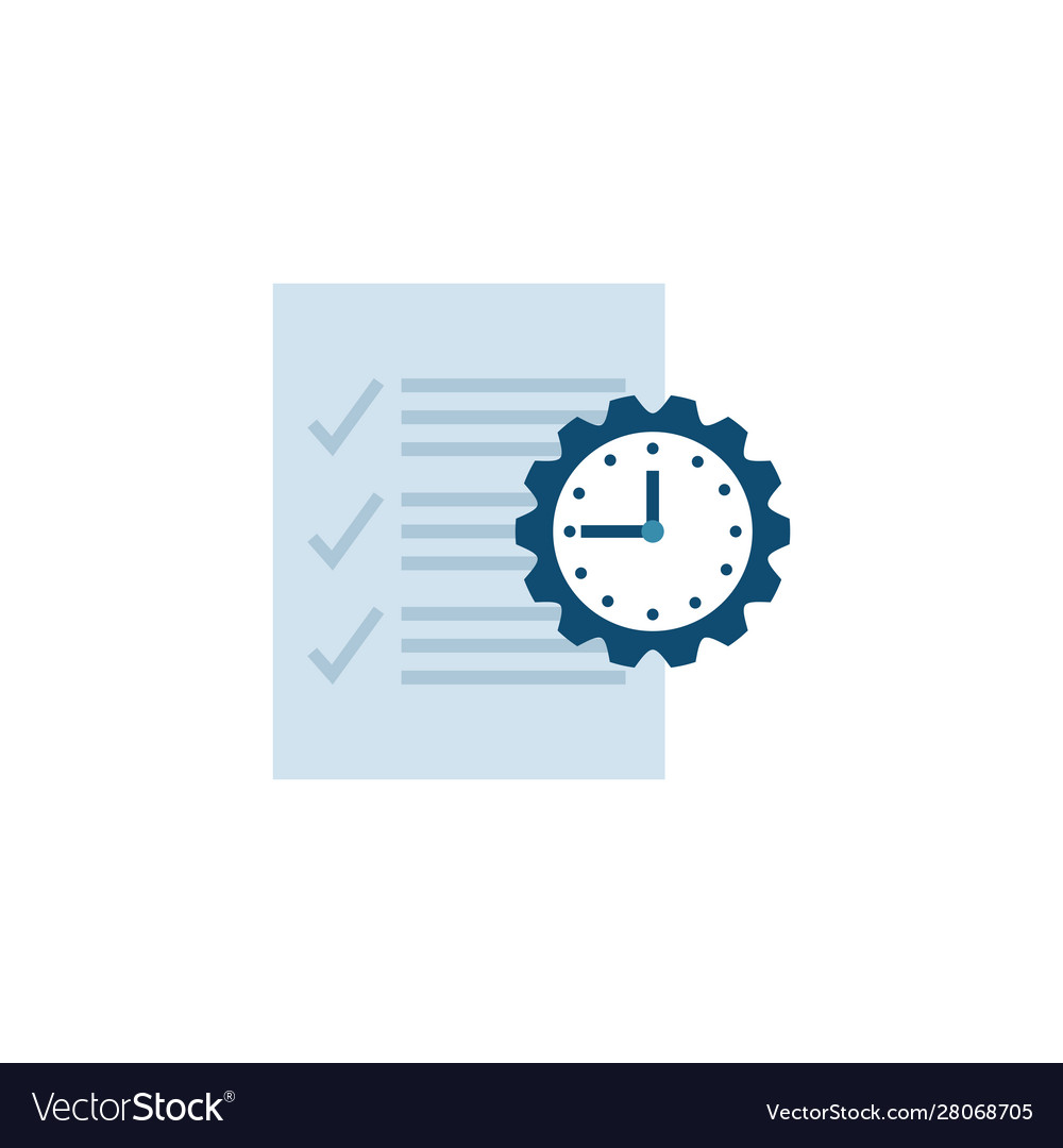 Document with clock in gear shape flat style
