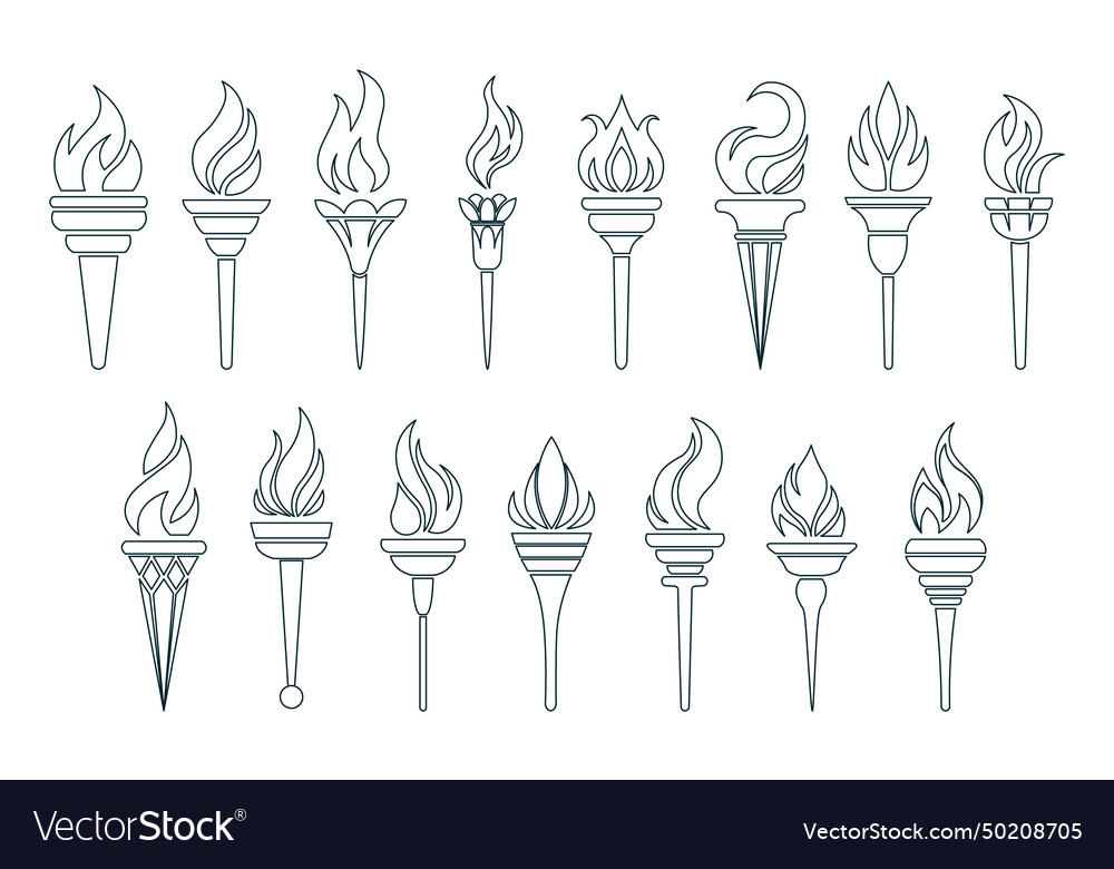 Flaming Brenner Icons Umriss Sammlung flach vector image Flaming Brenner Icons Umriss Sammlung flach