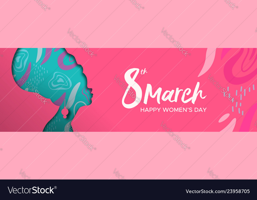 Happy Womens Day Pink Banner Of African Woman Head