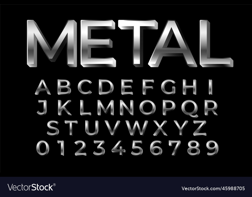 Metallic 3d text effect alphabets and numbers