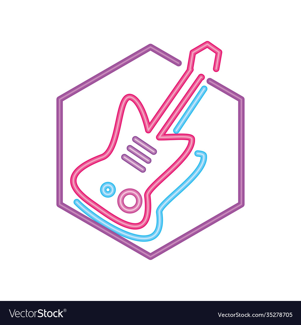Music electric guitar neon sign icon on white