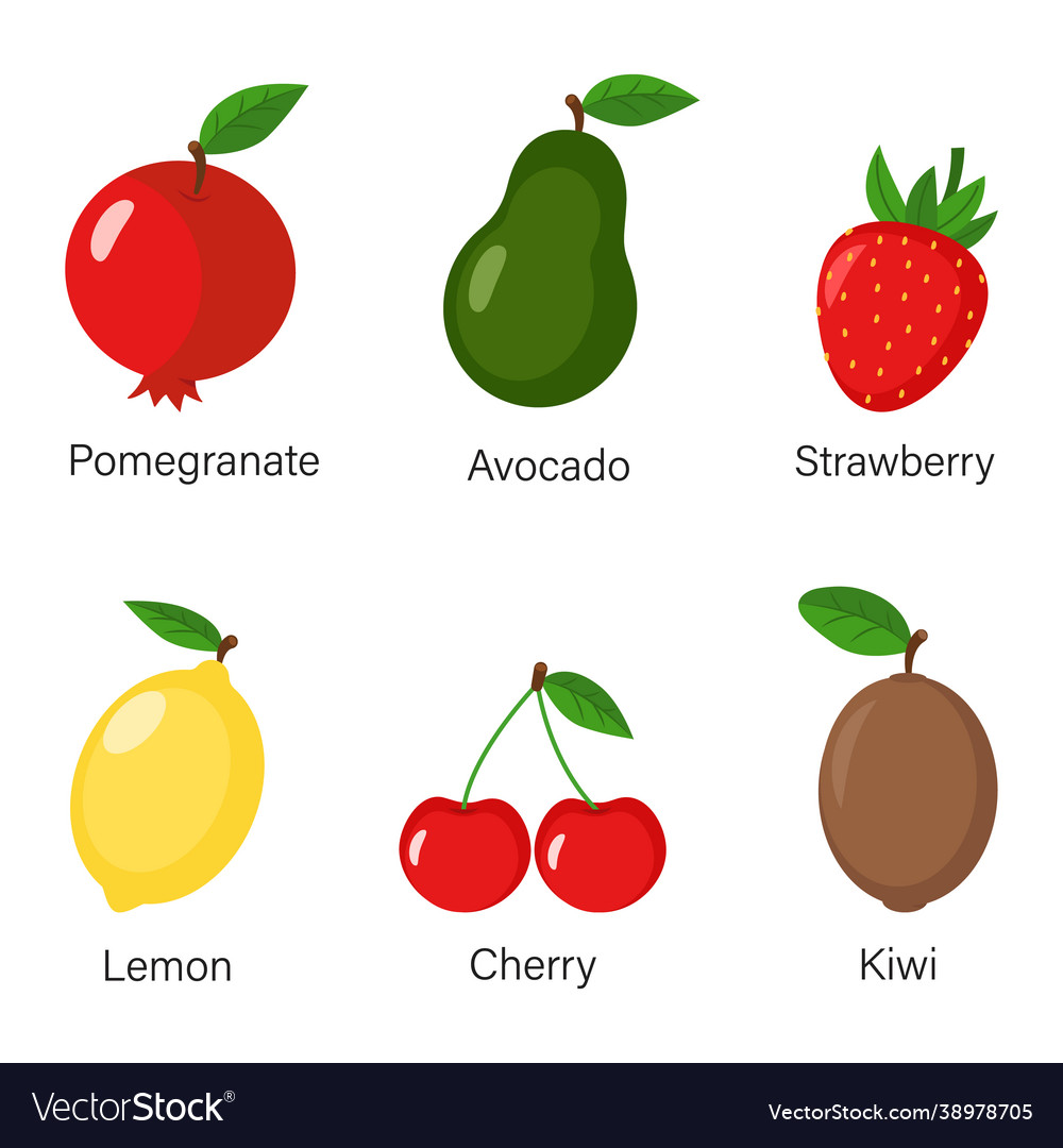 Setzen Sie verschiedene Früchte im flachen Stil vector image Setzen Sie verschiedene Früchte im flachen Stil
