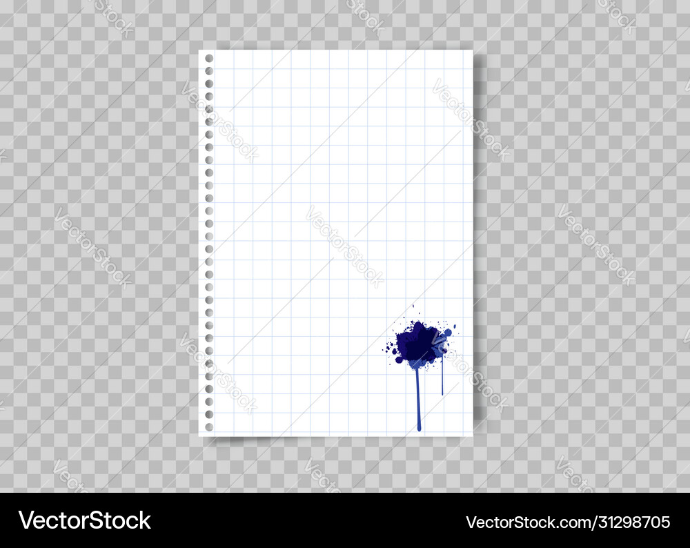 Sheet squared paper with blue ink stain Royalty Free Vector