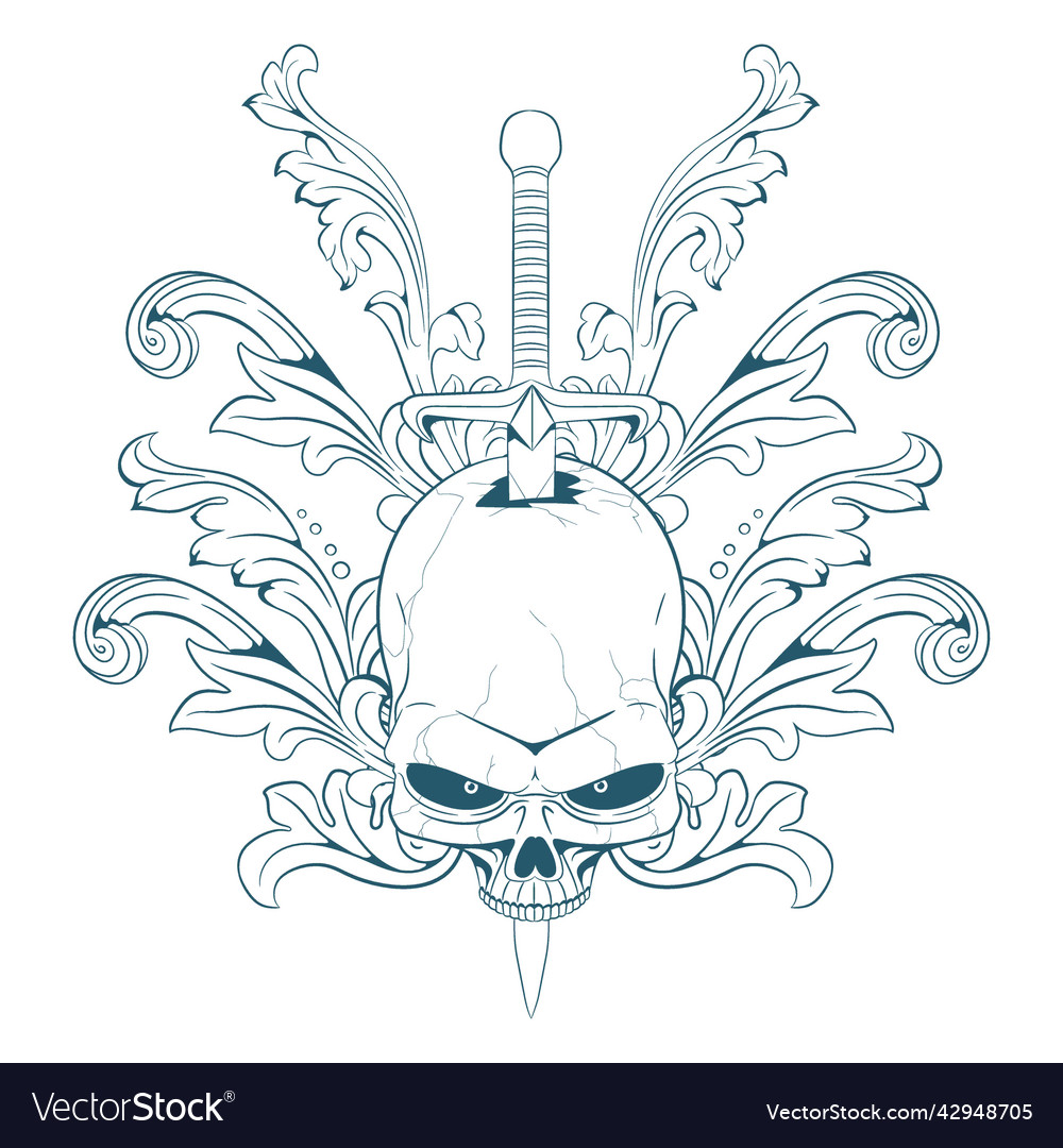 Skull sword ornaments line art high quality