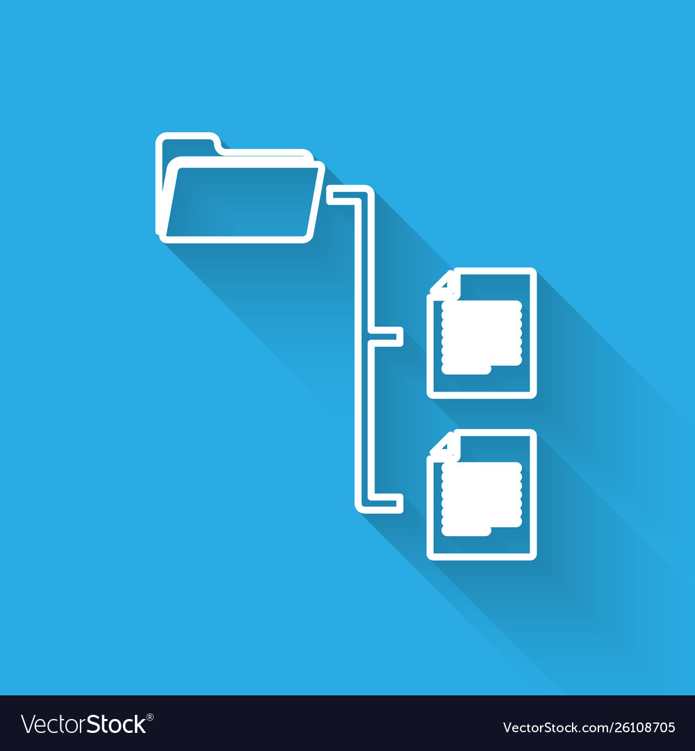 White folder tree line icon isolated with long vector image White folder tree line icon isolated with long