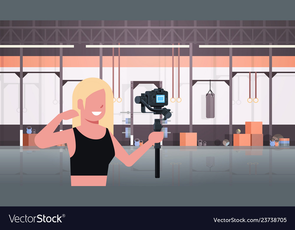 Frau Sportler Fitness Blogger Shooting Selfie vector image Frau Sportler Fitness Blogger Shooting Selfie