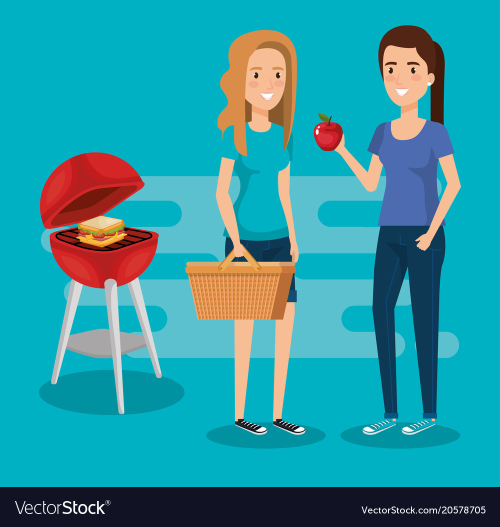 Young people in picnic day scene Royalty Free Vector Image