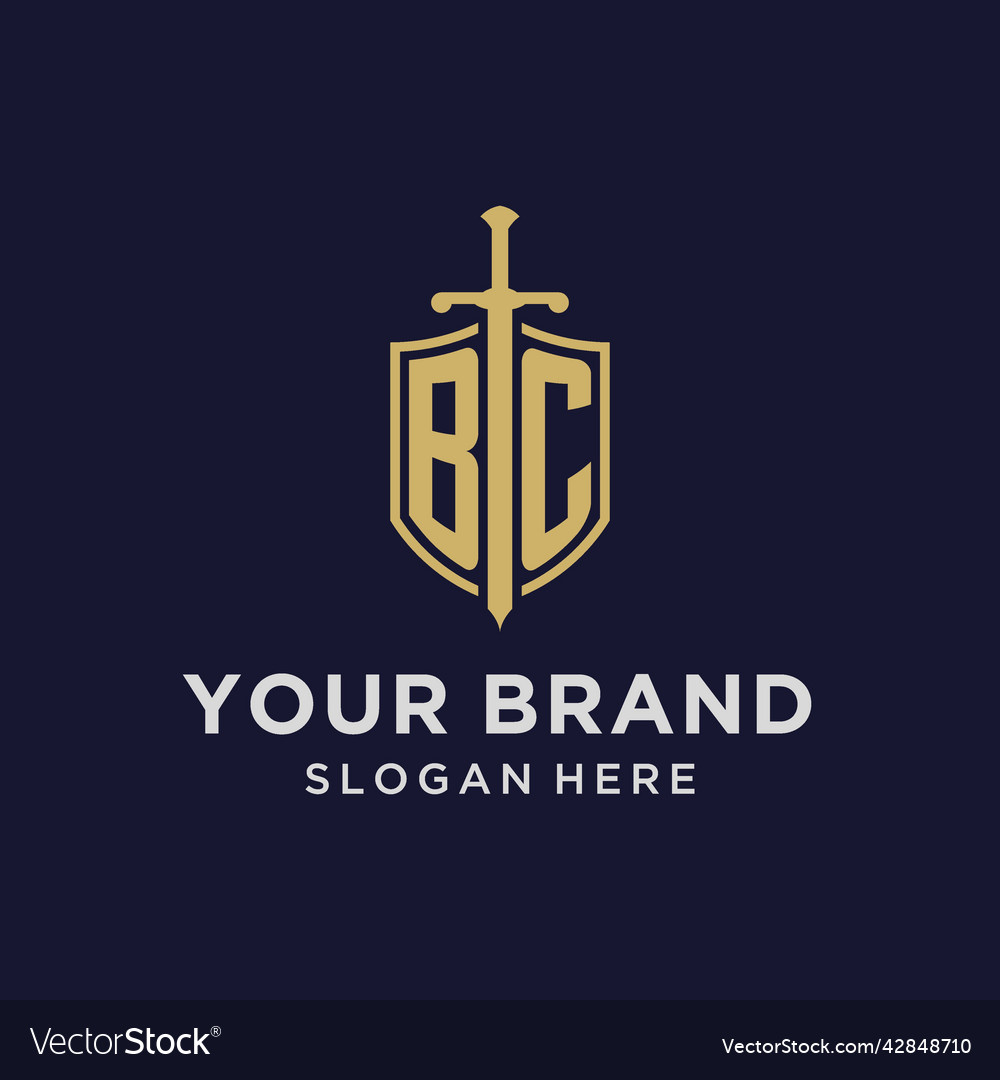 Bc logo initial monogram with shield and sword
