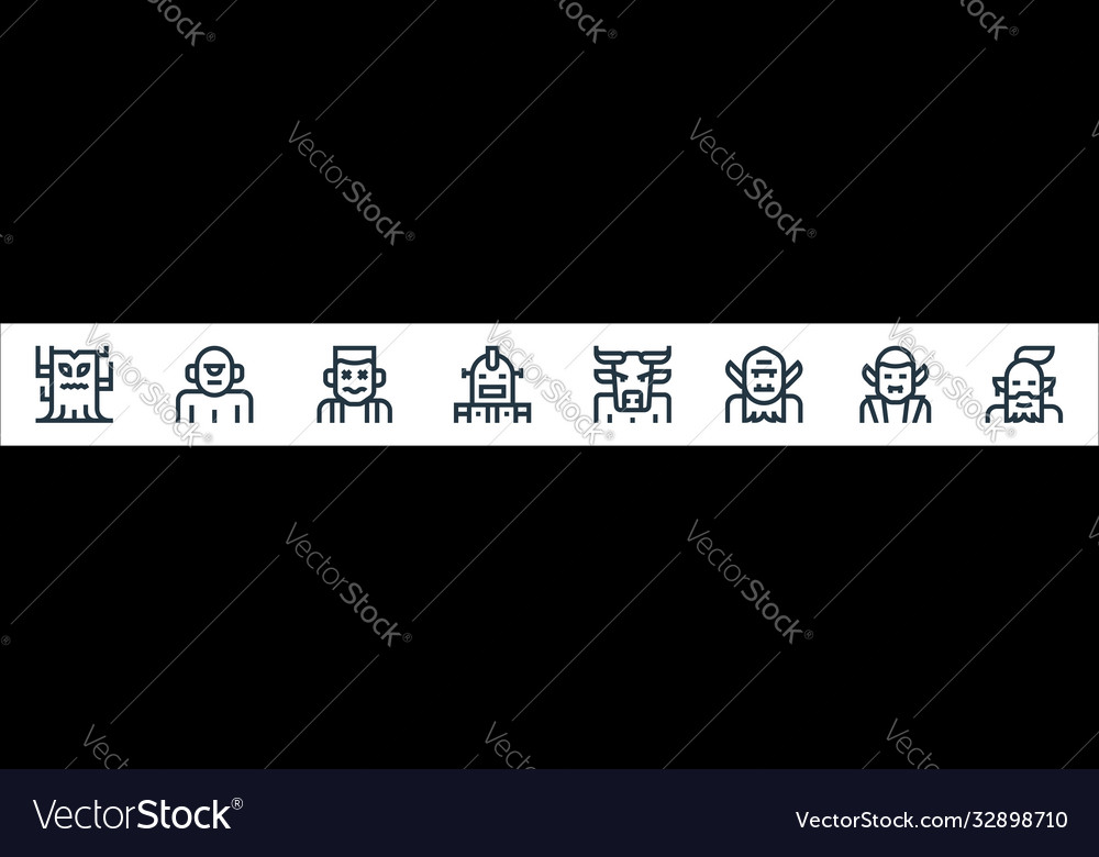 Fantastic characters line icons linear set vector image Fantastic characters line icons linear set