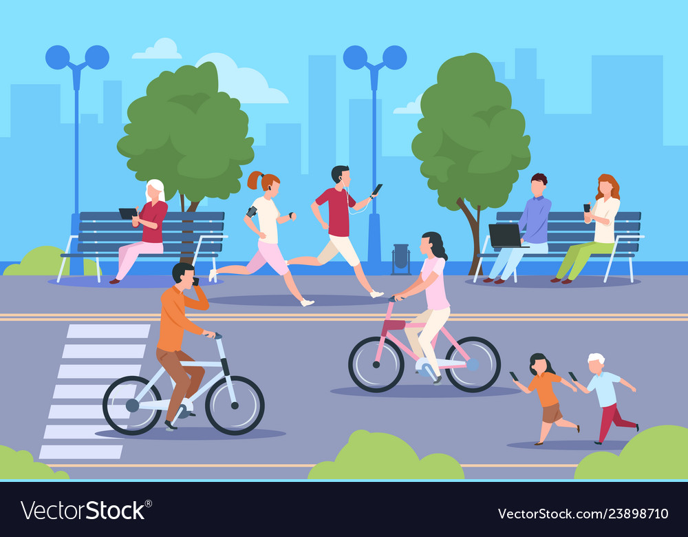 Flat city people street town park nature Vector Image