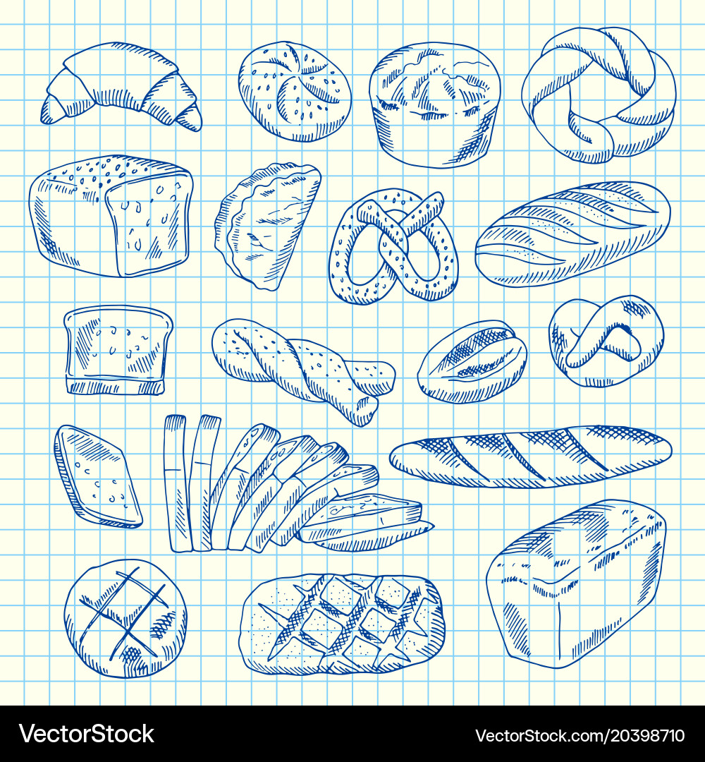Hand drawn contoured bakery elements Royalty Free Vector