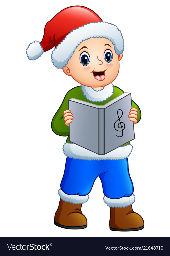 Happy boy singing christmas vector image Happy boy singing christmas
