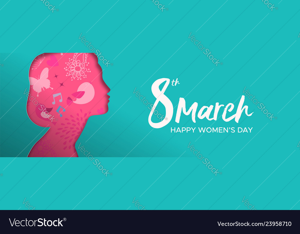 Happy womens day paper cut banner of woman head Vector Image