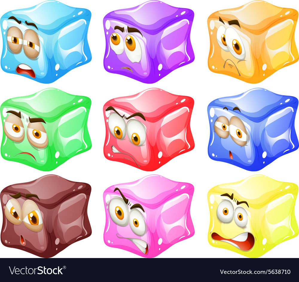 Ice cubes with faces Royalty Free Vector Image