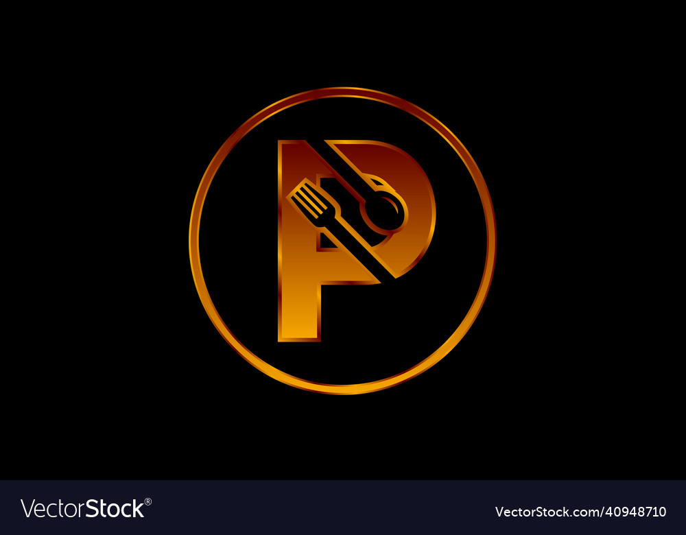 Initial p monogram alphabet with a fork spoon