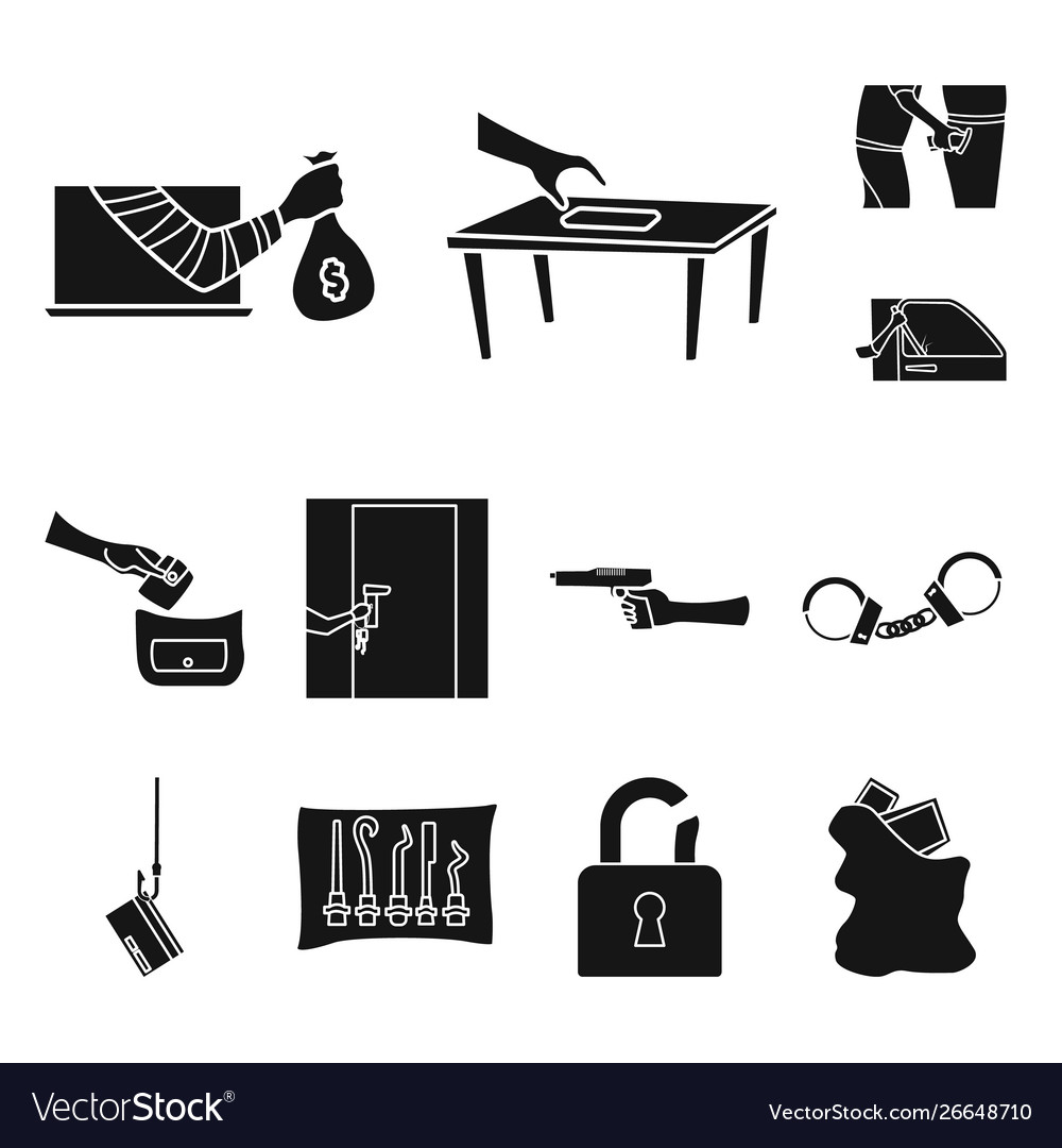 Isolated object robber and villain symbol set vector image Isolated object robber and villain symbol set