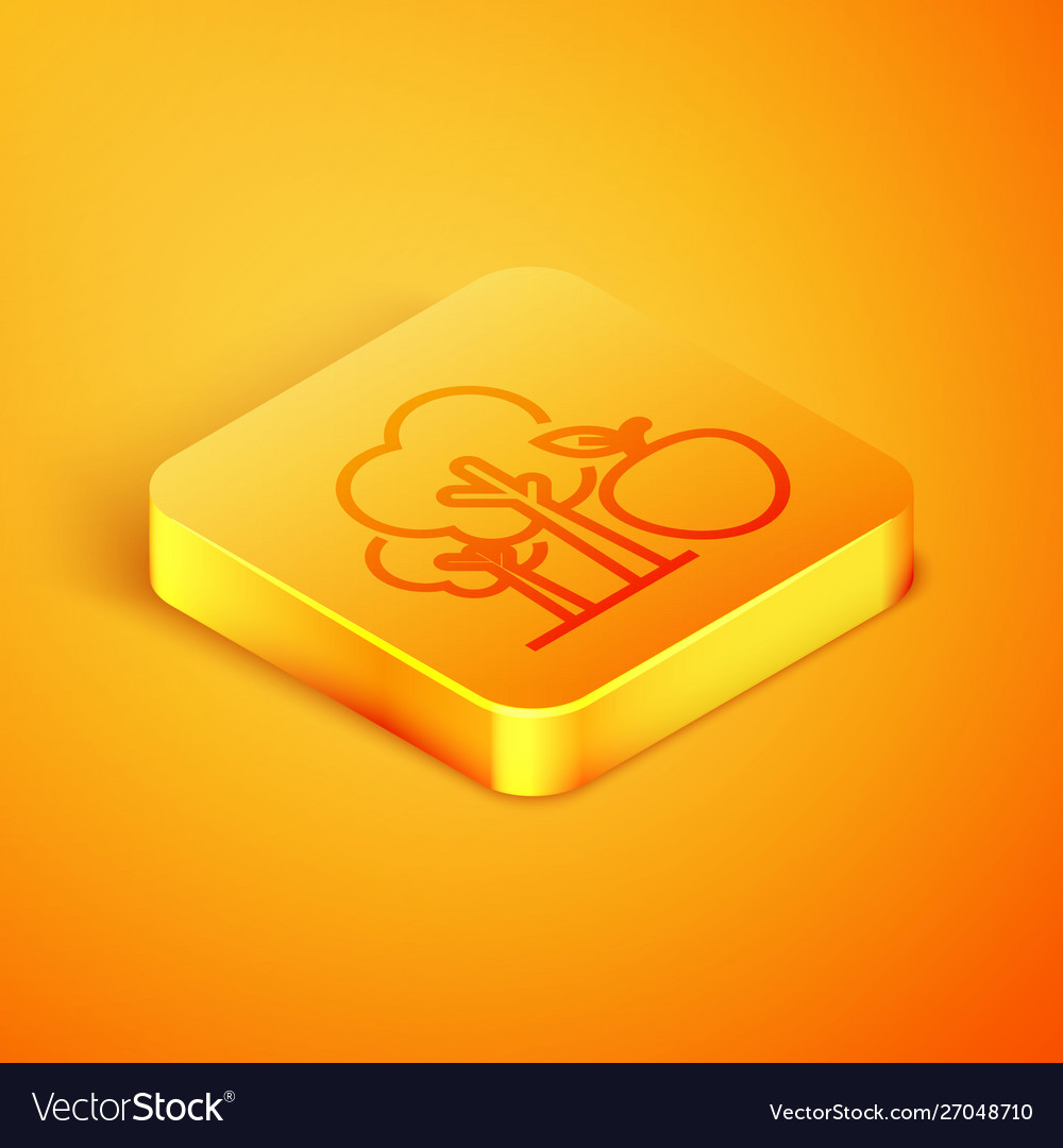 Isometric line tree with apple icon isolated