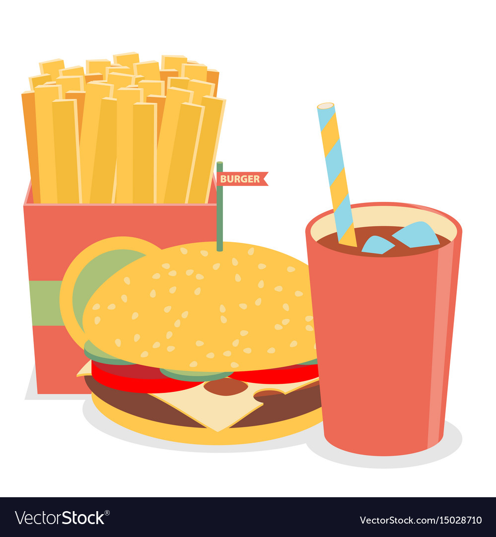 Lunch with french fries hot dog and soda takeaway Vector Image