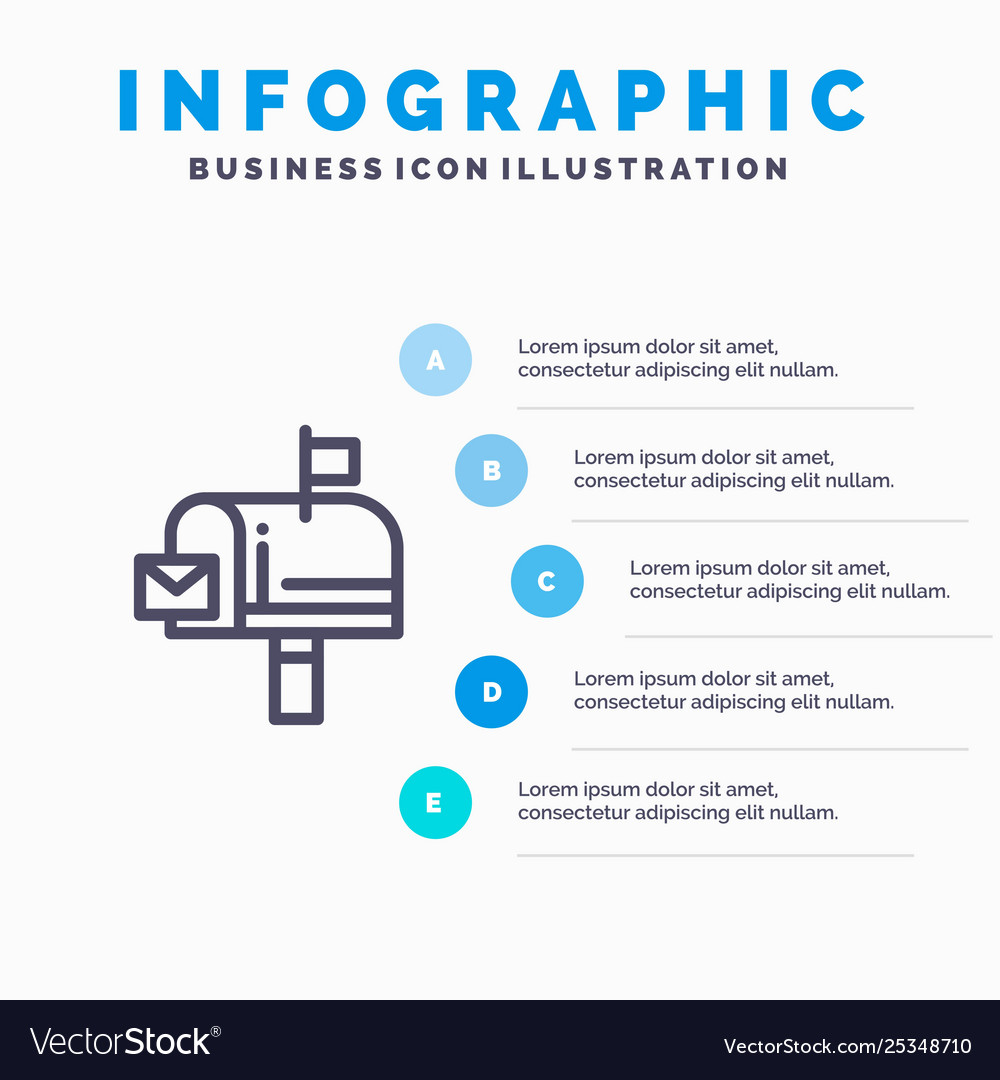 Mail box message email line icon with 5 steps vector image Mail box message email line icon with 5 steps