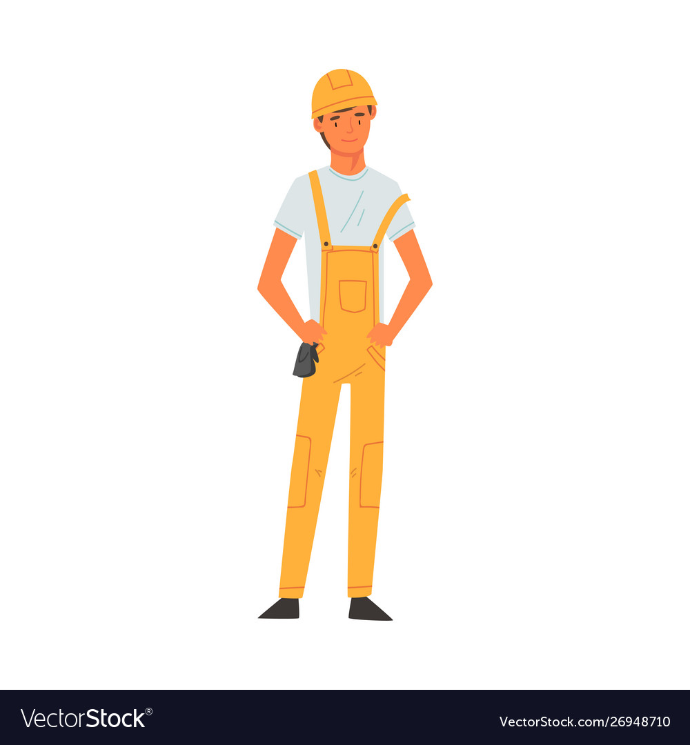 Male building worker character wearing hard hat Vector Image