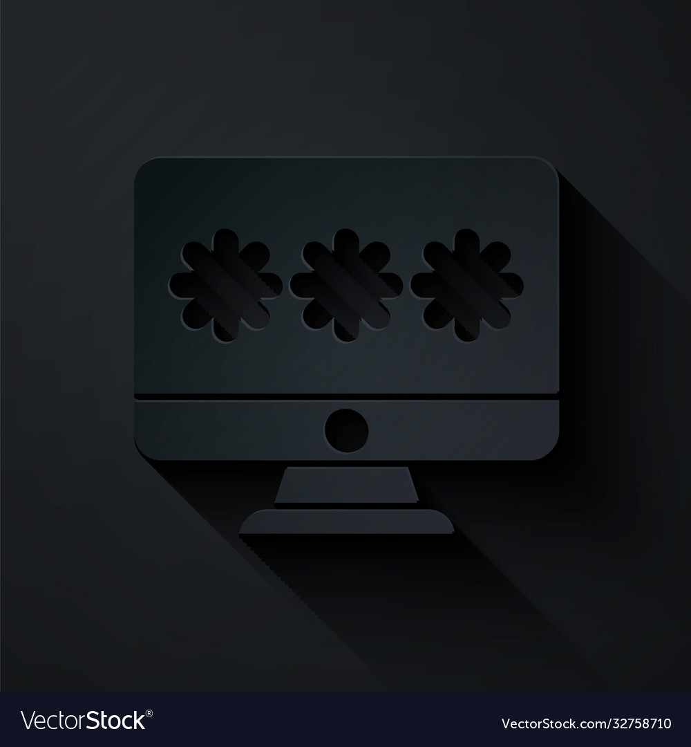 Paper cut monitor with password notification icon vector image Paper cut monitor with password notification icon