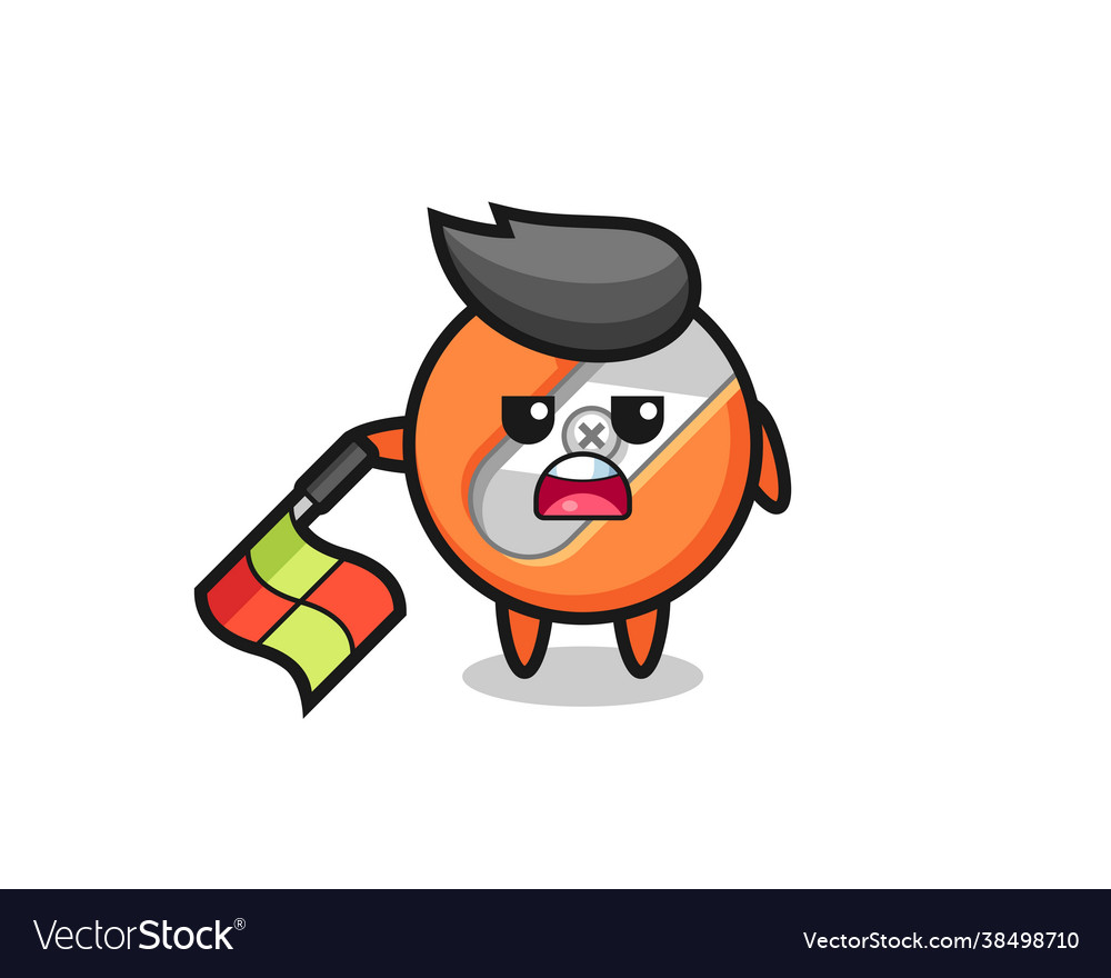 Pencil sharpener character as line judge hold vector image Pencil sharpener character as line judge hold