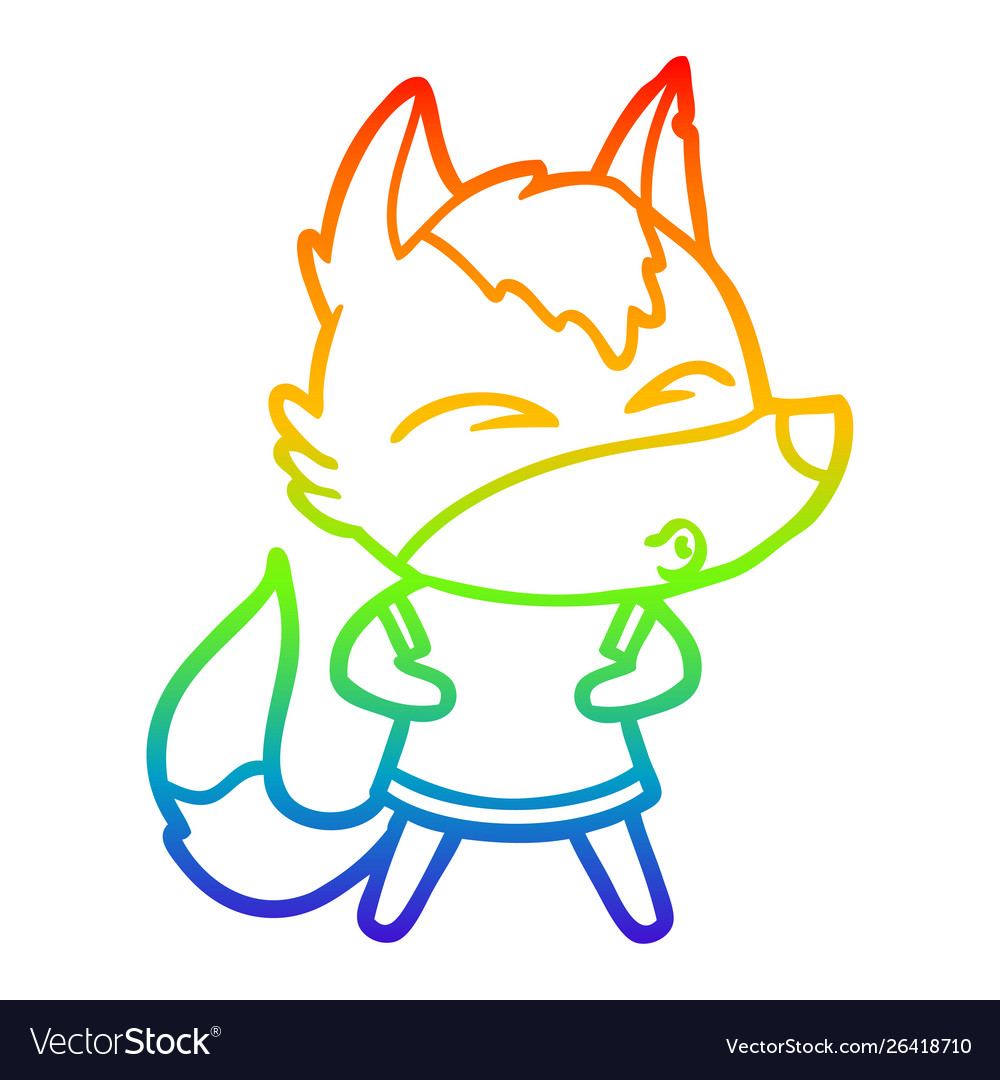 Rainbow gradient line drawing cartoon wolf Vector Image