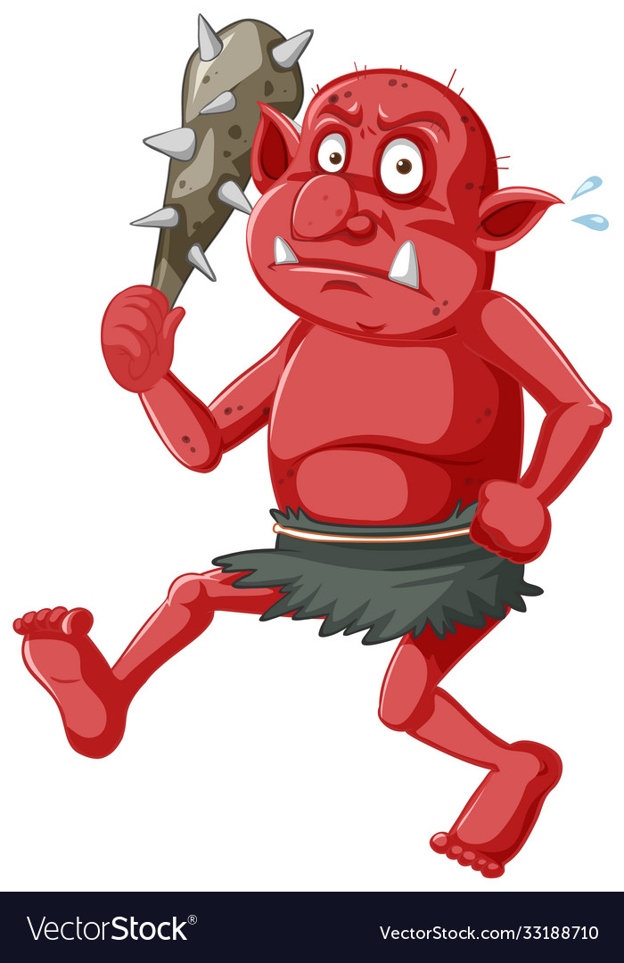 Red goblin or troll holding hunting tool Vector Image