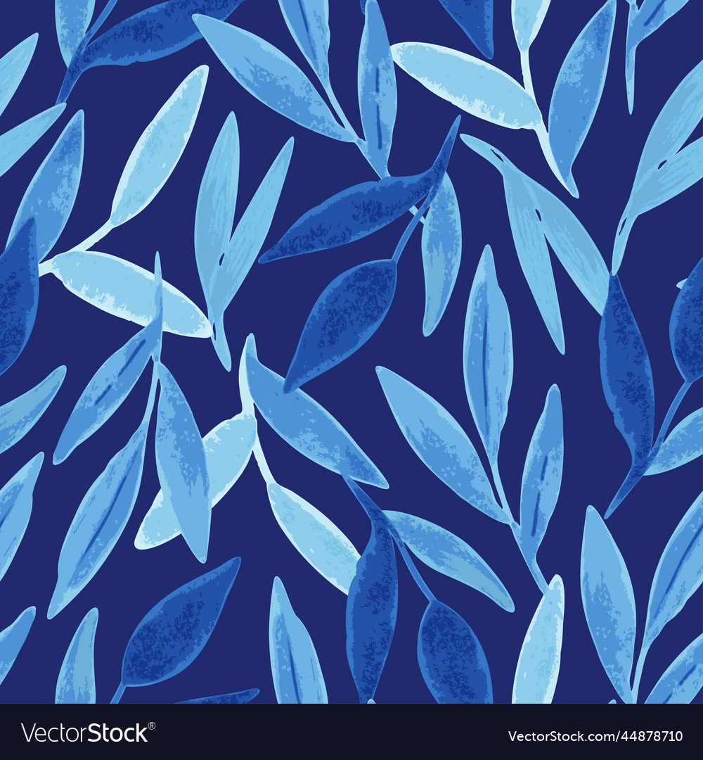 Seamless pattern with blue abstract leaves Vector Image